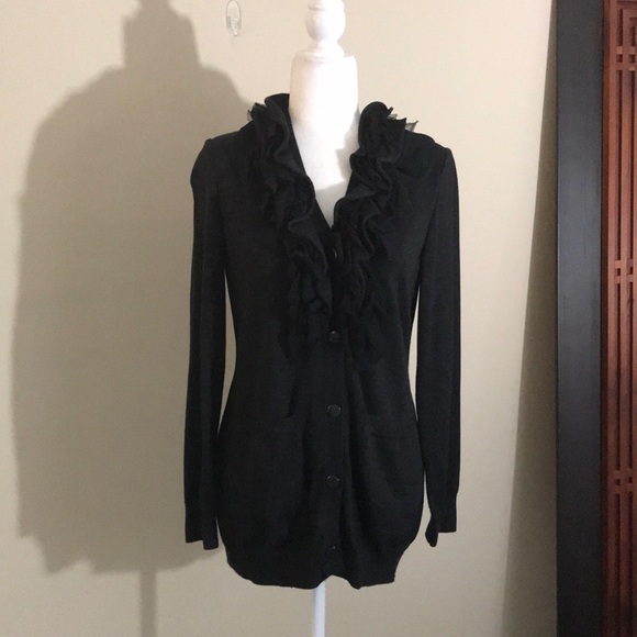St. John Sweaters - St. John Knit Ruffle Long Line Cardigan Sweater